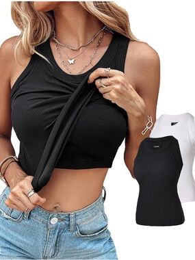 SET OF 2 Built-in Bra Tank Tops (XL) • Influencer Favorite! • WORN ONCE/LIKE NEW